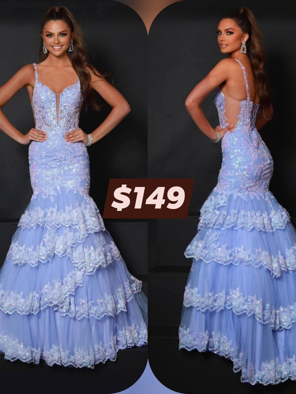 2 Cute Lavender Tiered Mermaid Prom Dress